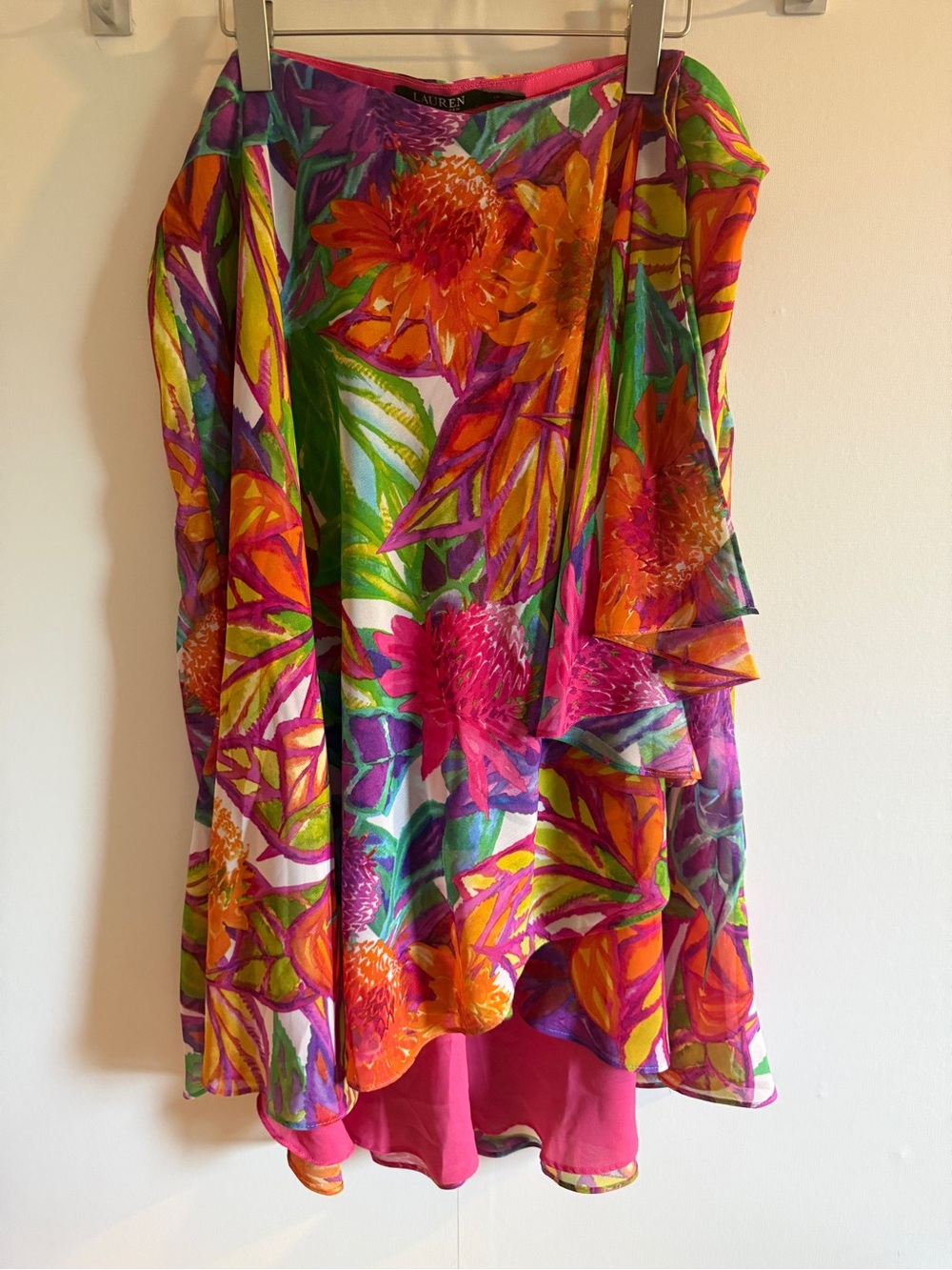 Lauren Ralph Lauren Floral Ruffle Wrap Midi Skirt Size 16 Tropical Watercolor